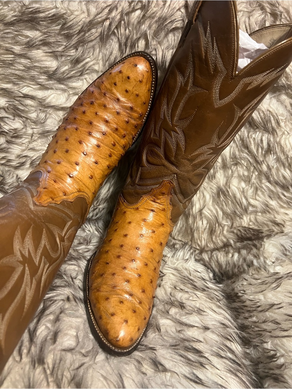 Tony Lama Pecan Brown and Tan Ostrich Western Boots Sz 8 B - Picture 5 of 14